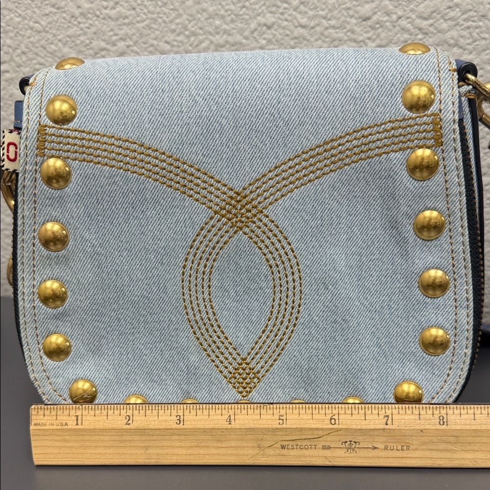 Mark Jacobs Nomad Studded Chic Denim and Gold Studded Crossbody Bag - Picture 13 of 16